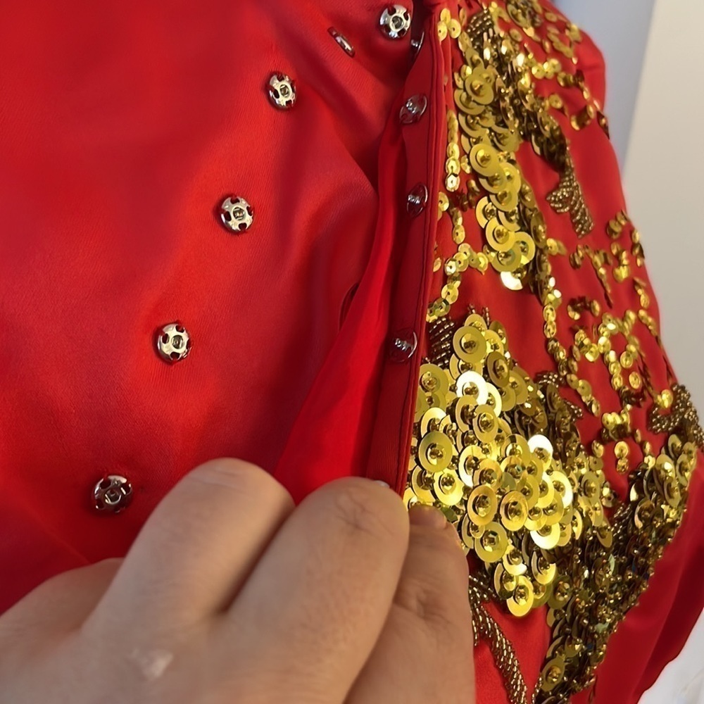 Vintage And 100% Silk Japanese Chinese Red Dress - Picture 8 of 12
